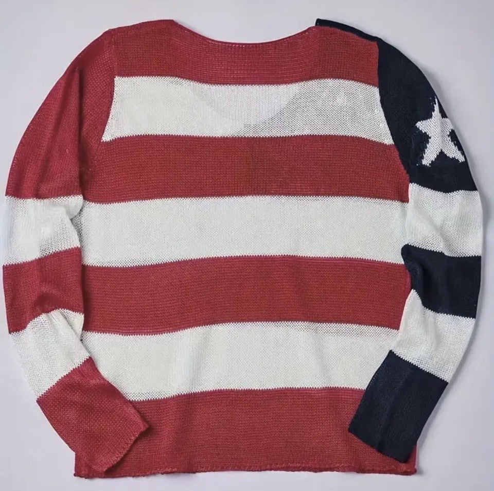 Red, White & Blue Flag Crochet Sweater