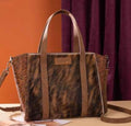 Wrangle Genuine Hair-on Cowhide Wide Concealed Carry Tote/Crossbody - Brown