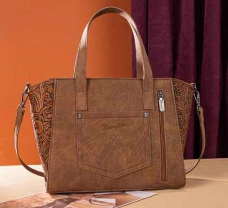Wrangle Genuine Hair-on Cowhide Wide Concealed Carry Tote/Crossbody - Brown