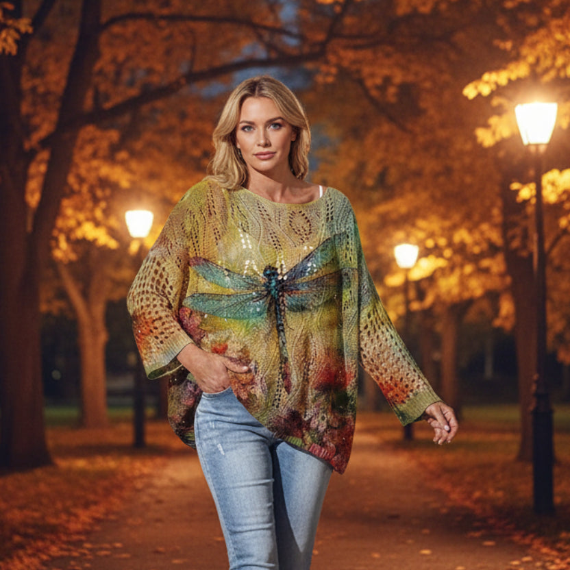 Multicolor Dragonfly Crochet Sweater