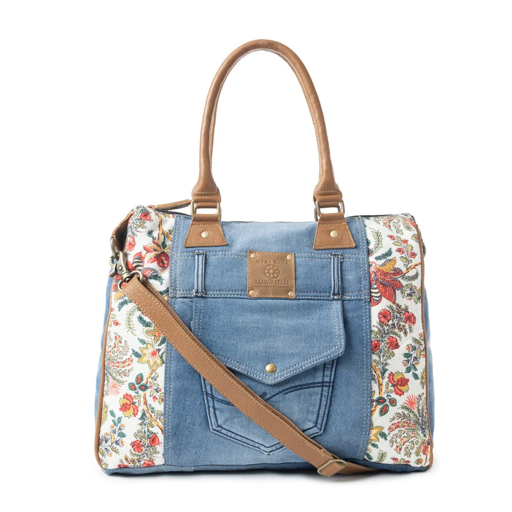 Myra Crimson Glade Upcycled Denim Tote Bag