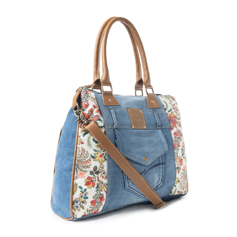 Myra Crimson Glade Upcycled Denim Tote Bag