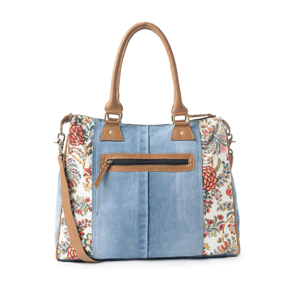Myra Crimson Glade Upcycled Denim Tote Bag