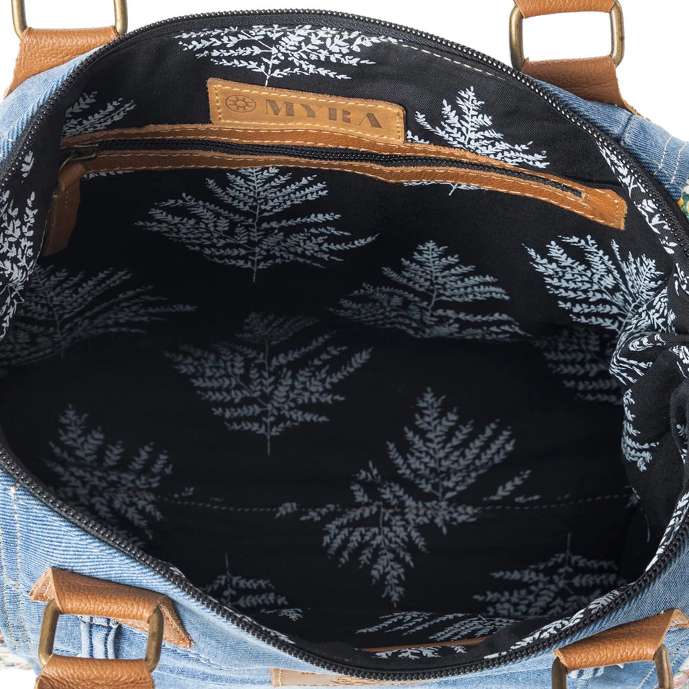 Myra Crimson Glade Upcycled Denim Tote Bag