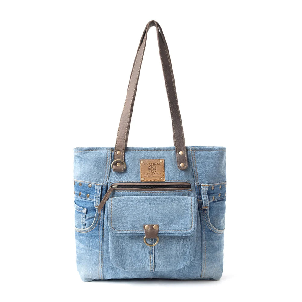 Myra Ashley Adventure Denim Leather Tote Bag
