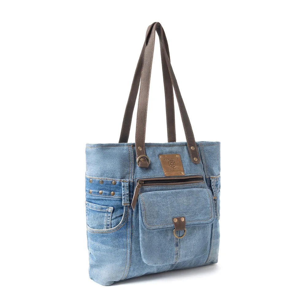 Myra Ashley Adventure Denim Leather Tote Bag