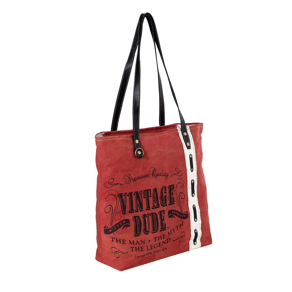 Myra Vintage Dude Rustic Red Canvas Tote Bag