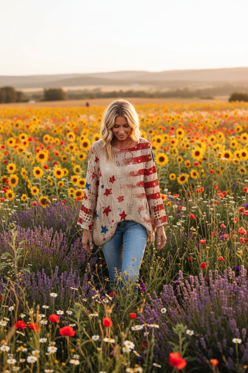 Stars & Stripes Patriotic Crochet Sweater