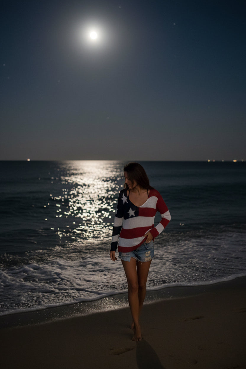 Red, White & Blue Flag Crochet Sweater
